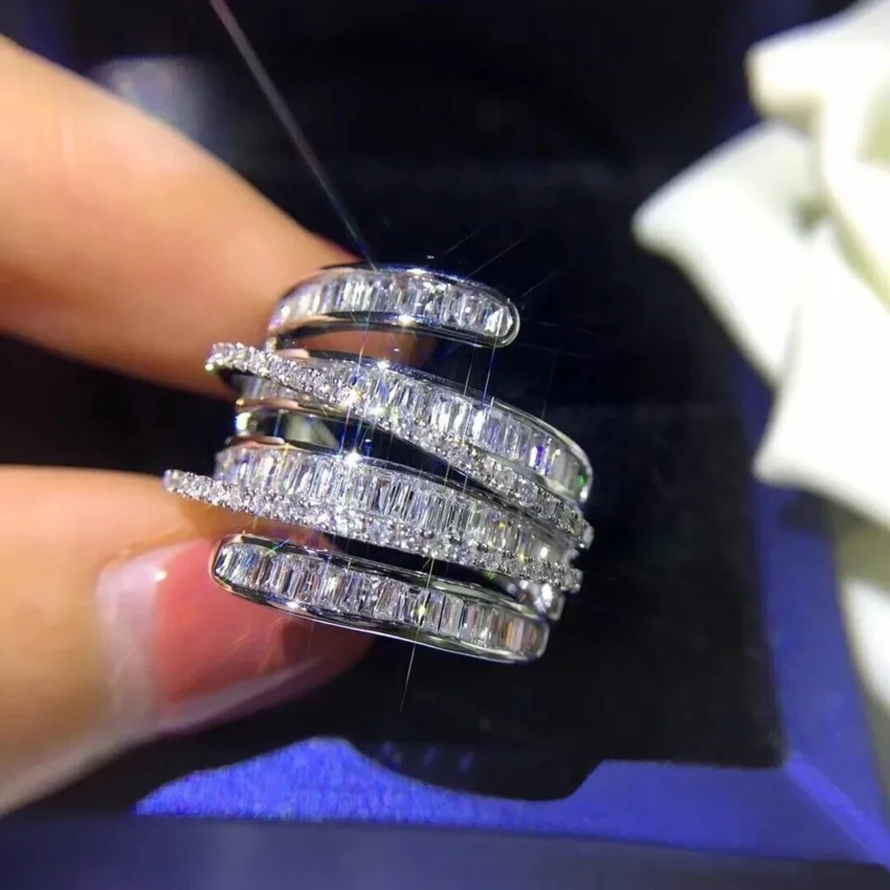 NEW 925 Silver Luxury Diamond Party Engagement Ring - Picture 4 of 5